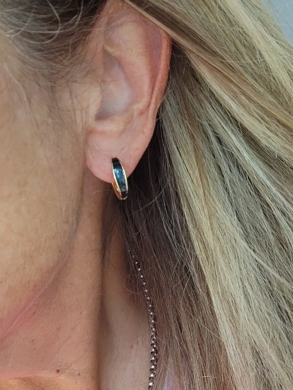 Gold and Black Enamel Hoop Huggie Earrings - Sleek Two-Tone Style